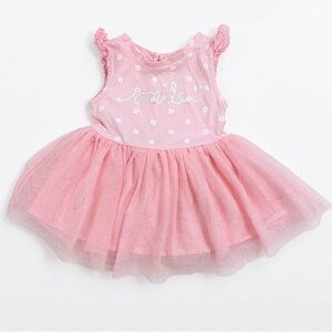EUC Baby Girl Floral Dress With Sparkly Tulle and Smile Printed Size 3-6 Months